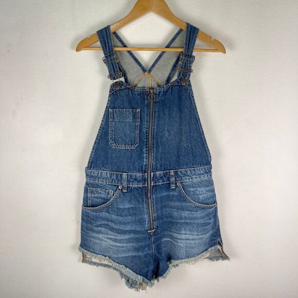 Free People Sunkissed Denim Short Overalls Zipper Front Women's 10 Shortalls - Picture 4 of 13